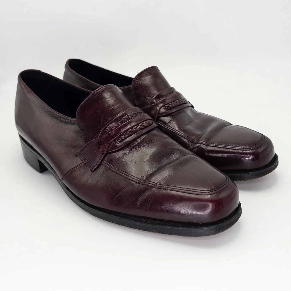 Florsheim Men's Size 8D Loafers Burgundy Leather Braided Dress Shoes USA 33472